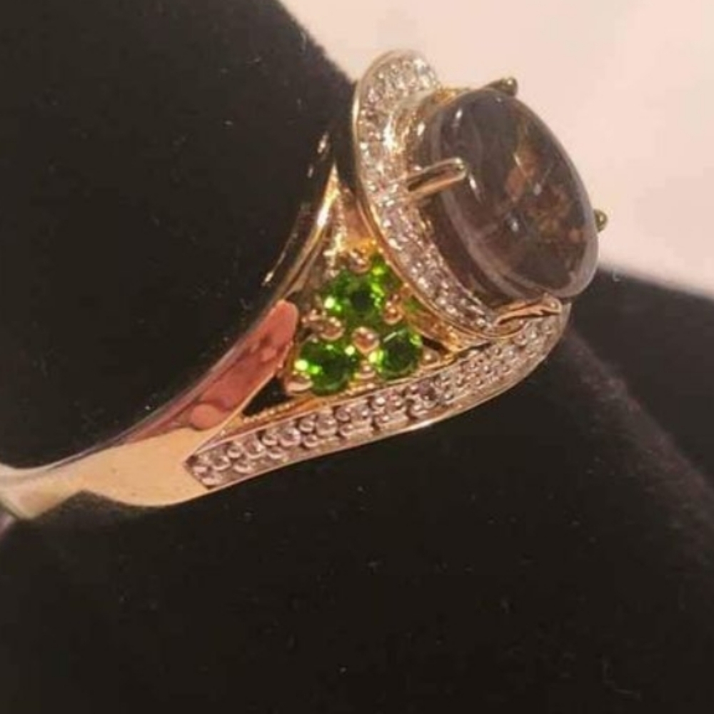 Canadian Ammolite and Green diopside Estate Ring sterling silver size 9 - Picture 2 of 2